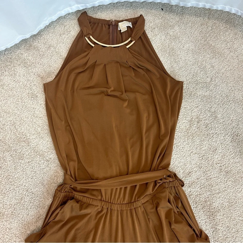 Michael Kors Women's Brown Draped Jersey Jumpsuit SZ S